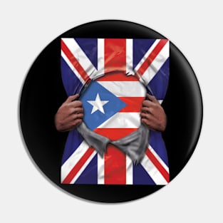 Puerto Rico Flag Great Britain Flag Ripped - Gift for Puerto Rican From Puerto Rico Pin