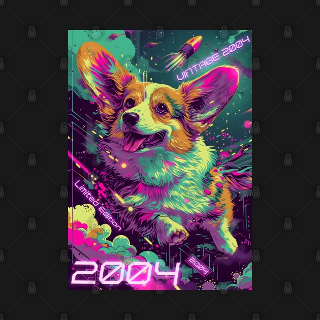 Vintage 2004 - 20 Year Old Funny Cyberpunk Corgi Dog 20th Birthday Gift by Ai Wanderer