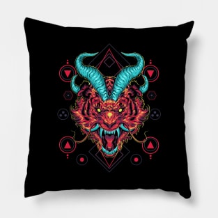 Tiger with horns Sacred Geometry Pillow