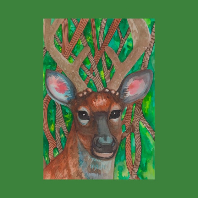 Deer with big horns in forest by deadblackpony