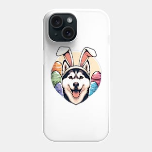 Siberian Husky with Bunny Ears Enjoys Easter Morning Phone Case