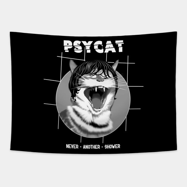 Funny Psycho cat shower Tapestry by TMBTM