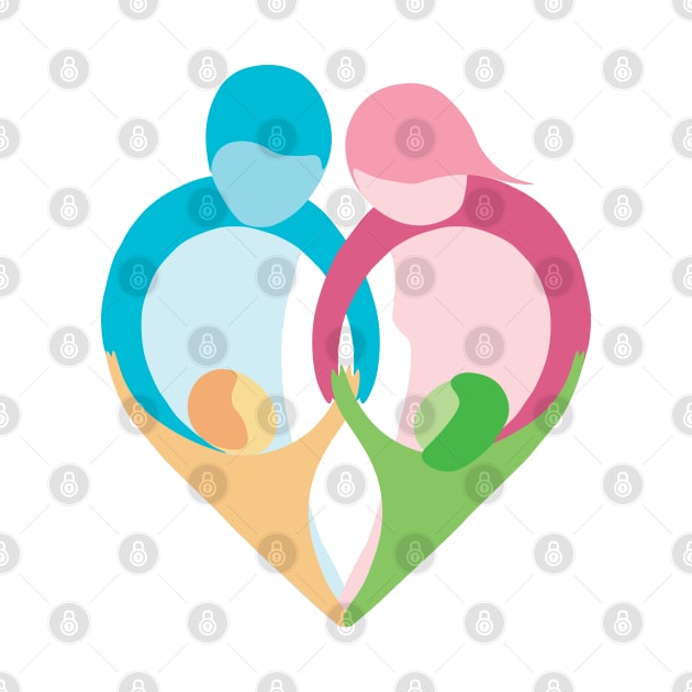 Heart shaped family logo. Mother, father, little boy and little girl by NxtArt