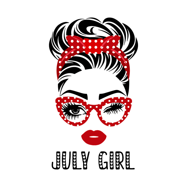 July Girl Woman Face Wink Eyes Lady Face Birthday Gift by Tun Clothing