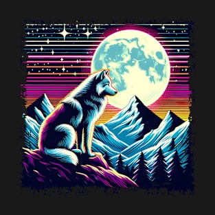 Wolf night in retro style T-Shirt