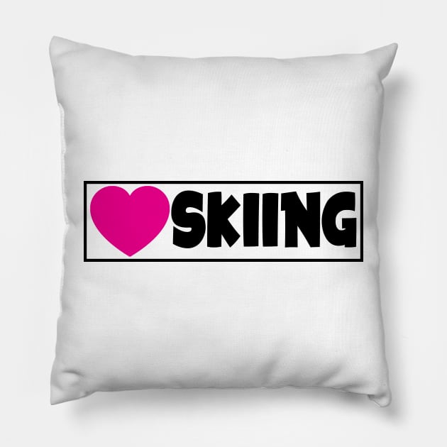 I LOVE SKIING MOUNTAINS SKIER SKI HEART Pillow by TravelTime