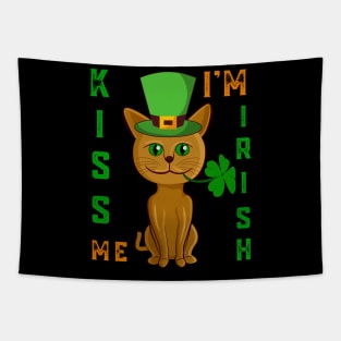 Kiss Me I'm Irish Cat St Patricks Day Shamrock  Shenanigans Cat Lover Gift Tapestry