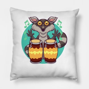 Comic lemur playing percussion Pillow