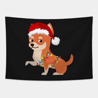 Chihuahua Holiday Christmas Light - Chihuahua Christmas in Santa Hat Holiday Santa Dog Tapestry