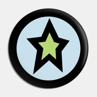 Small Green Star Light Blue Circle Graphic Pin