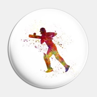 Cricket player batsman silhouette in watercolor Pin