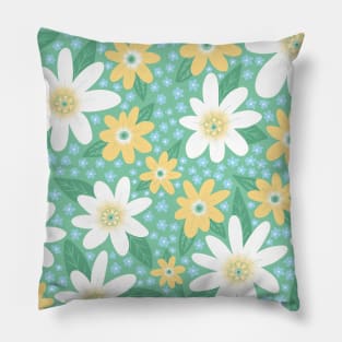 Green Spring White Flower Pattern Pillow