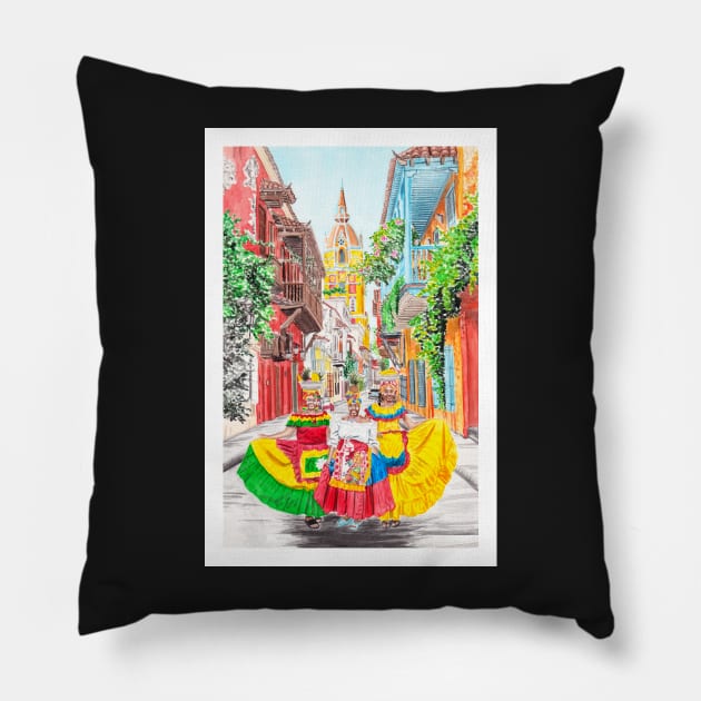 Cartagena, Colombia Pillow by NorrskenArt