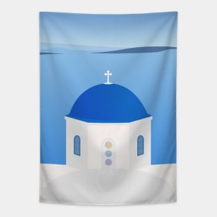 Blue Dome Church, Oia, Santorini, Greece Tapestry