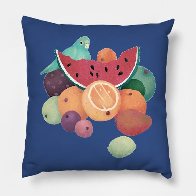 Fruit with Parrot Still Life Pillow by Annelie