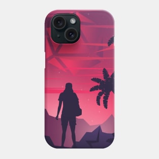 Synthwave Futuristic Polyhedral D20 Dice Sun Phone Case