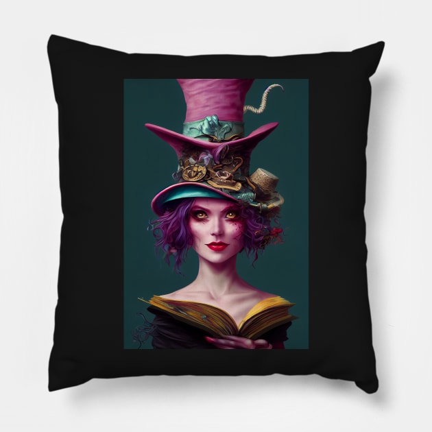 female wizard magic hat Pillow by ai1art