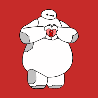 Health Care Robot Holding Awareness Ribbon (Red) T-Shirt