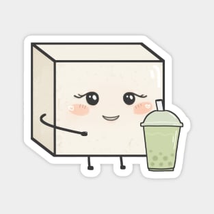 Cute Tofu with Boba Tea Magnet