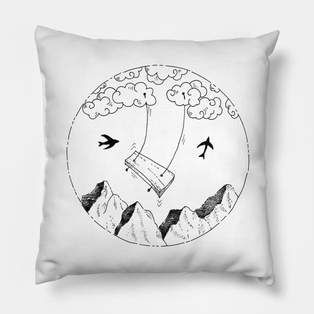 Swinging Between Clouds and Mountains Pillow by PrintablesPassions