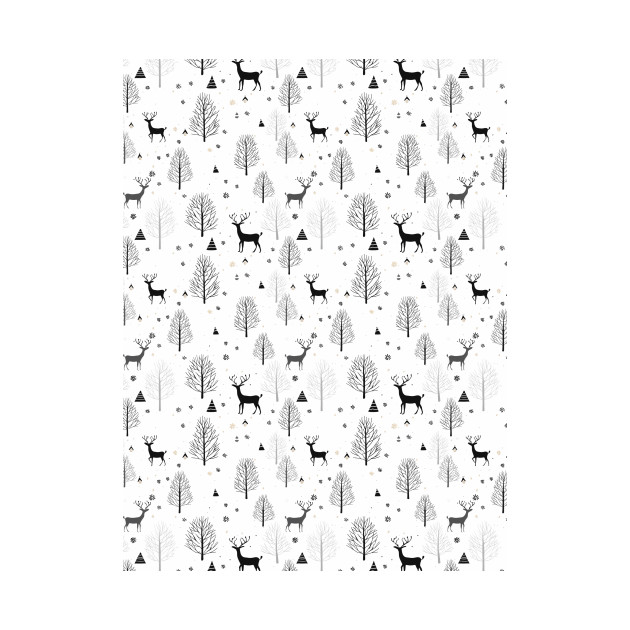 Winter woods with deers white snow by Remotextiles