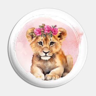 cute little lion cub with floral crown Pin