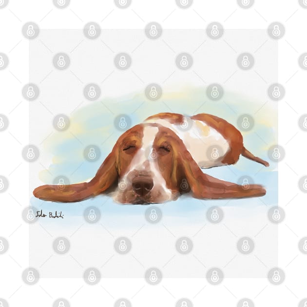 Cute Brown and White Basset Hound Sleeping on the Floor by ibadishi