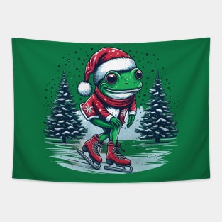 Frog Ice Skating Christmas Tapestry