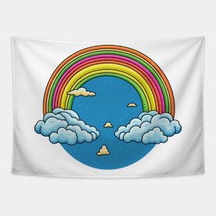 Rainbow clouds and stars Tapestry