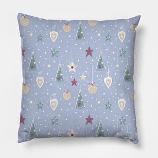 Rustic Pastel Colors Christmas Tree Stars and Hearts Pattern Pillow