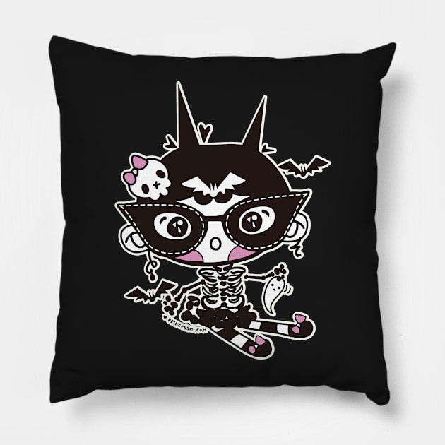 cute halloween whimsical cute girl illustration Pillow by princessmi-com