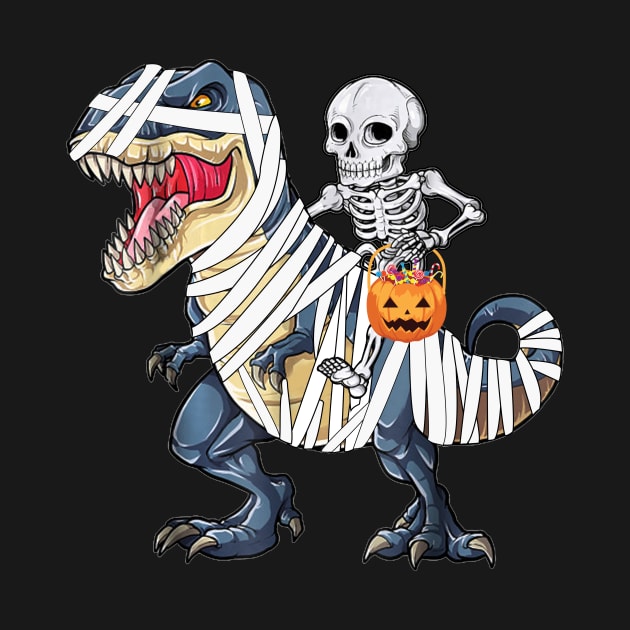 Skeleton Riding T-Rex Funny Halloween by Margaretsantana