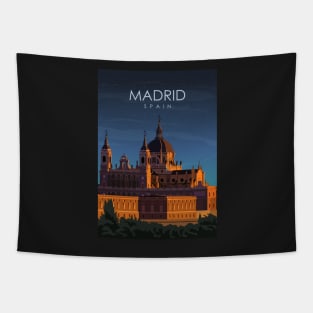 Madrid Spain Vintage Minimal Retro Travel Poster at Night Tapestry