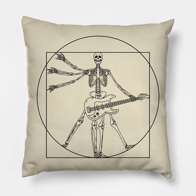 Cool Skeleton Playing Electric Guitar Design for Rock Music Lover Gift Pillow by Arteestic