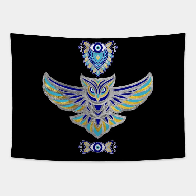 Owl Evil Eye Ornament Tapestry by Nartissima
