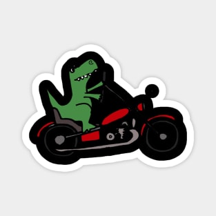 Funny Green T-Rex Dinosaur Riding Red Motorcycle Art Magnet