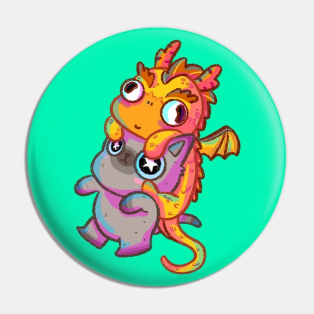 Dragon and Cat Pin by Sardoodles