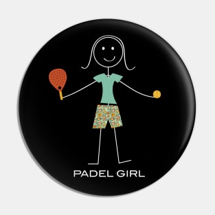 Funny Padel Girl Stick Illustration Pin