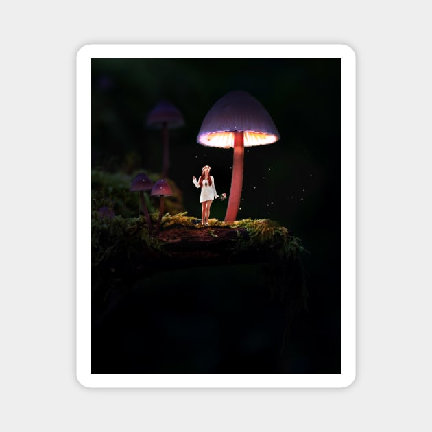 Fairy Under a Mushroom Magnet by sherifarts