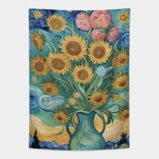 Burst of Sunshine: Van Gogh's Sunflower Bouquet Tapestry