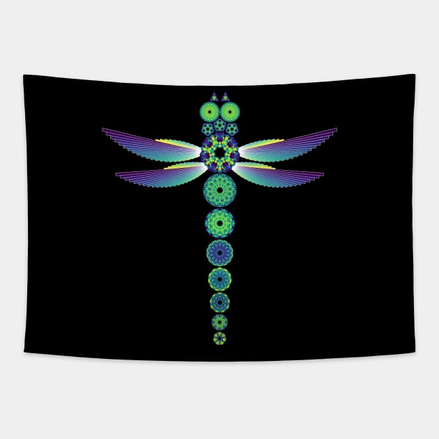 Mandala Dragonfly | Citrine Emerald Sapphire Yellow Green Blue (Black) Tapestry by aRtVerse