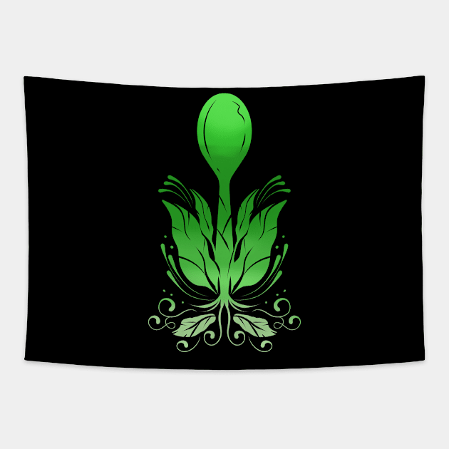 Spoon Growing Out Of Veggies, Go Vegan Tapestry by SinBle