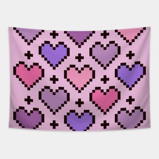 Pixel heart pattern pink and purple Tapestry