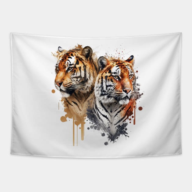 Twin Tigers Tapestry by Saraahdesign