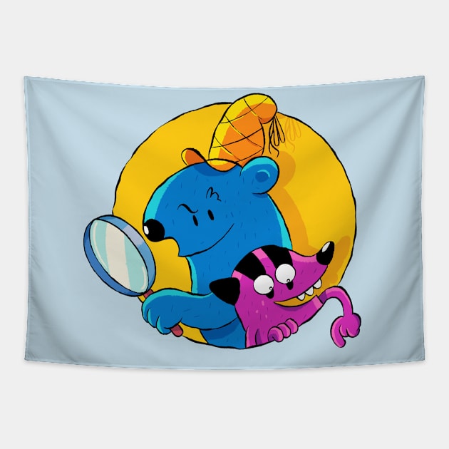 Detective Blue Bear Tapestry by Happy Monsters