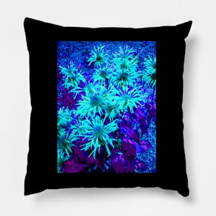 Blue garden with fluorescent flowers Pillow