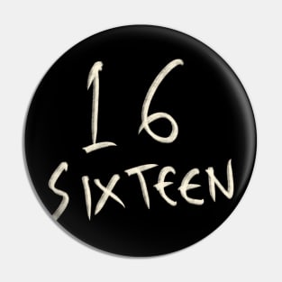 Hand Drawn Letter Number 16 Sixteen Pin