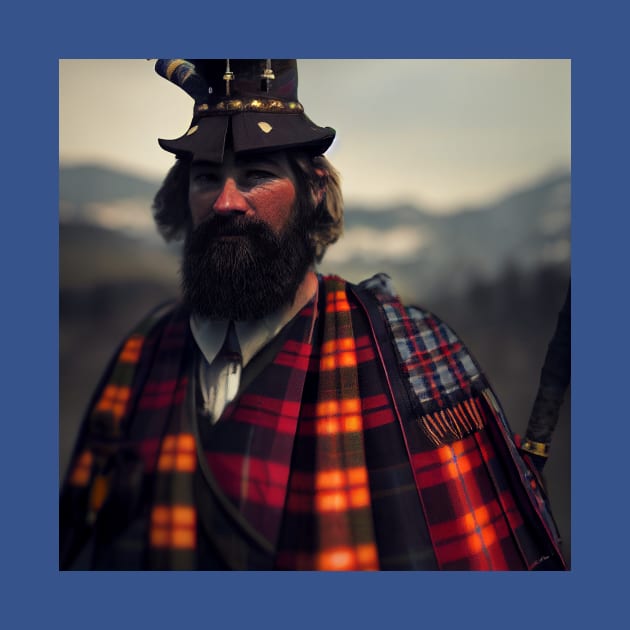 Scottish Highlander in Clan Tartan by Grassroots Green