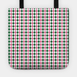 Green Pink and White Argyle Pattern Diamond Checks Tote