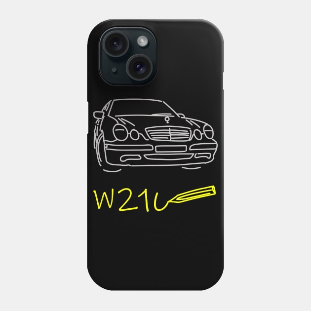 Mercedes W210 front simple sketch grey yellow Phone Case by WOS